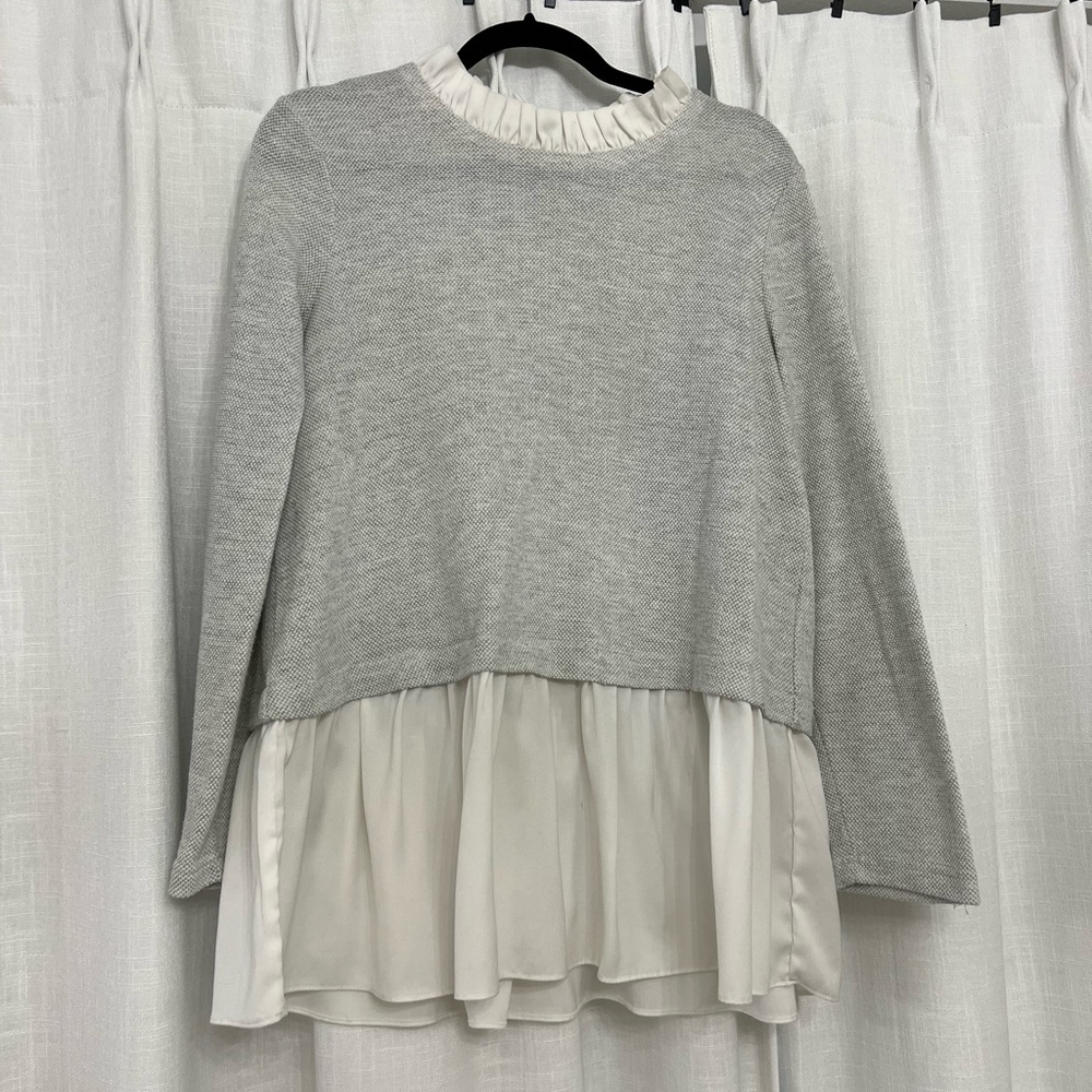 Beach Lunch Lounge Flowy Gray and Cream Women's Top
